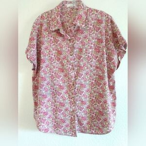 Adorable Women's Floral Short Sleeve Shirt Cottagecore HT Size Large, Chest 42"